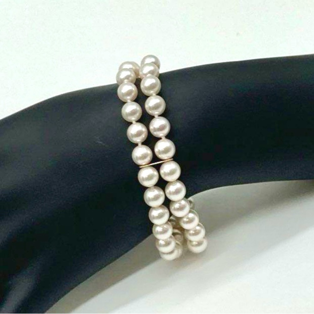 Vintage 14K Gold Clasp Faux Pearl Double Strand Bracelet